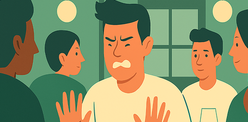 An angry person trying to calm down