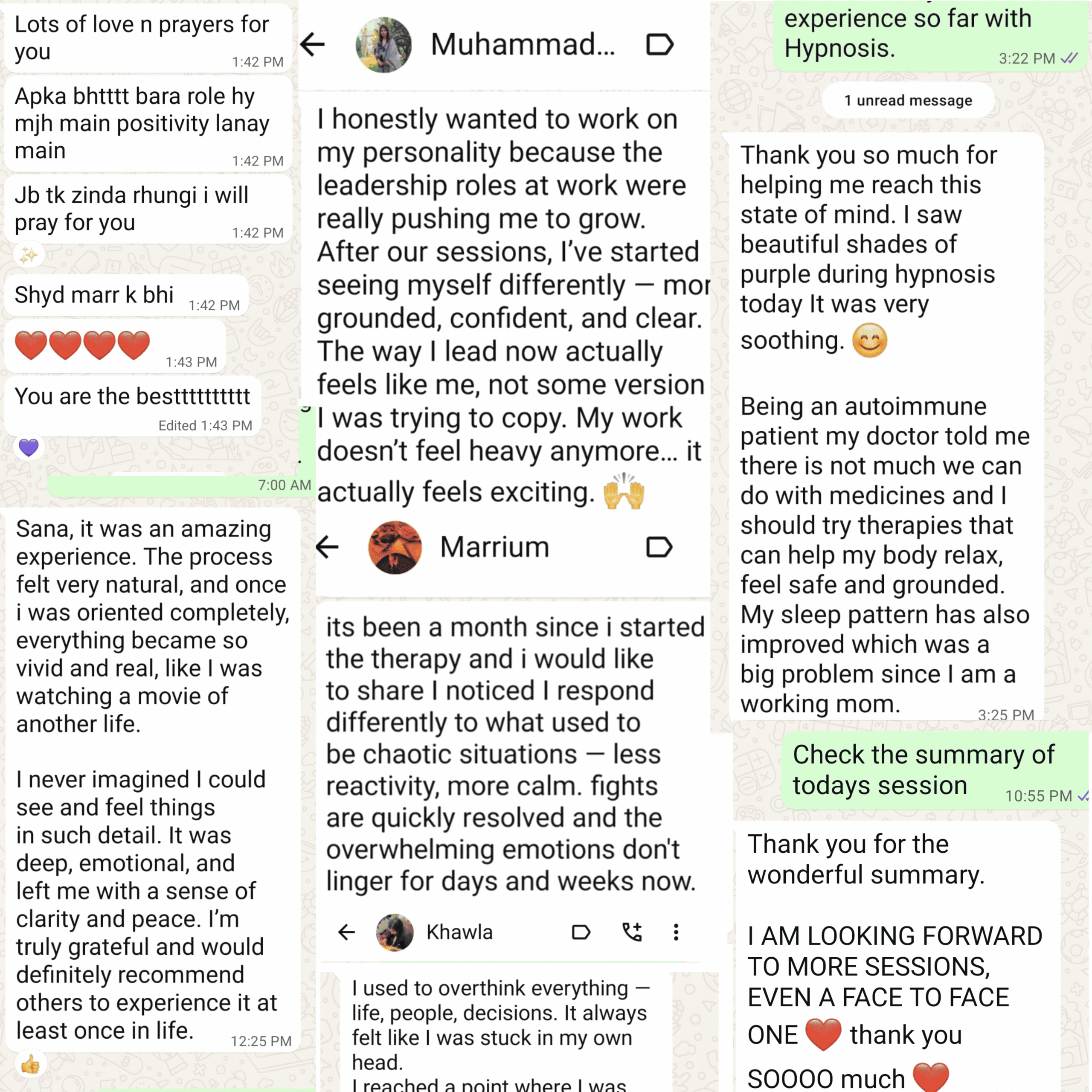 Sana Manzur's collection of testimonial screenshot